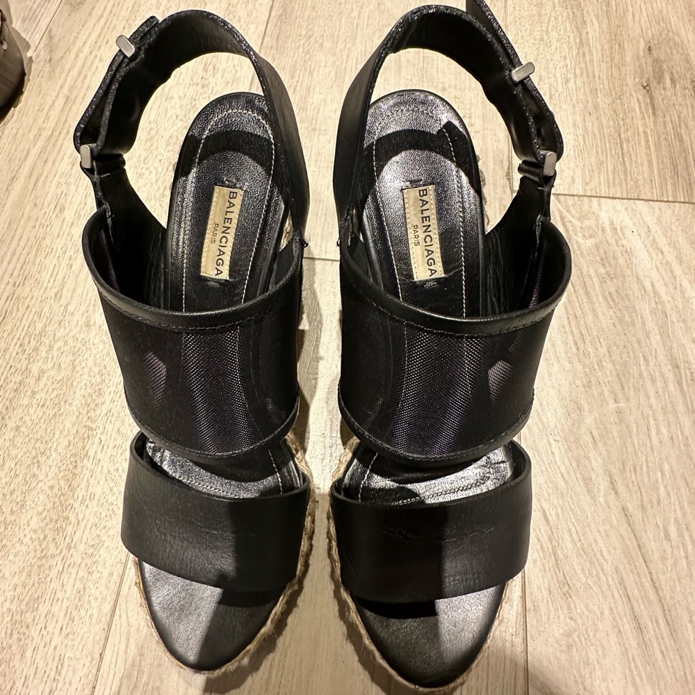 Balenciaga black wedge heel espadrille